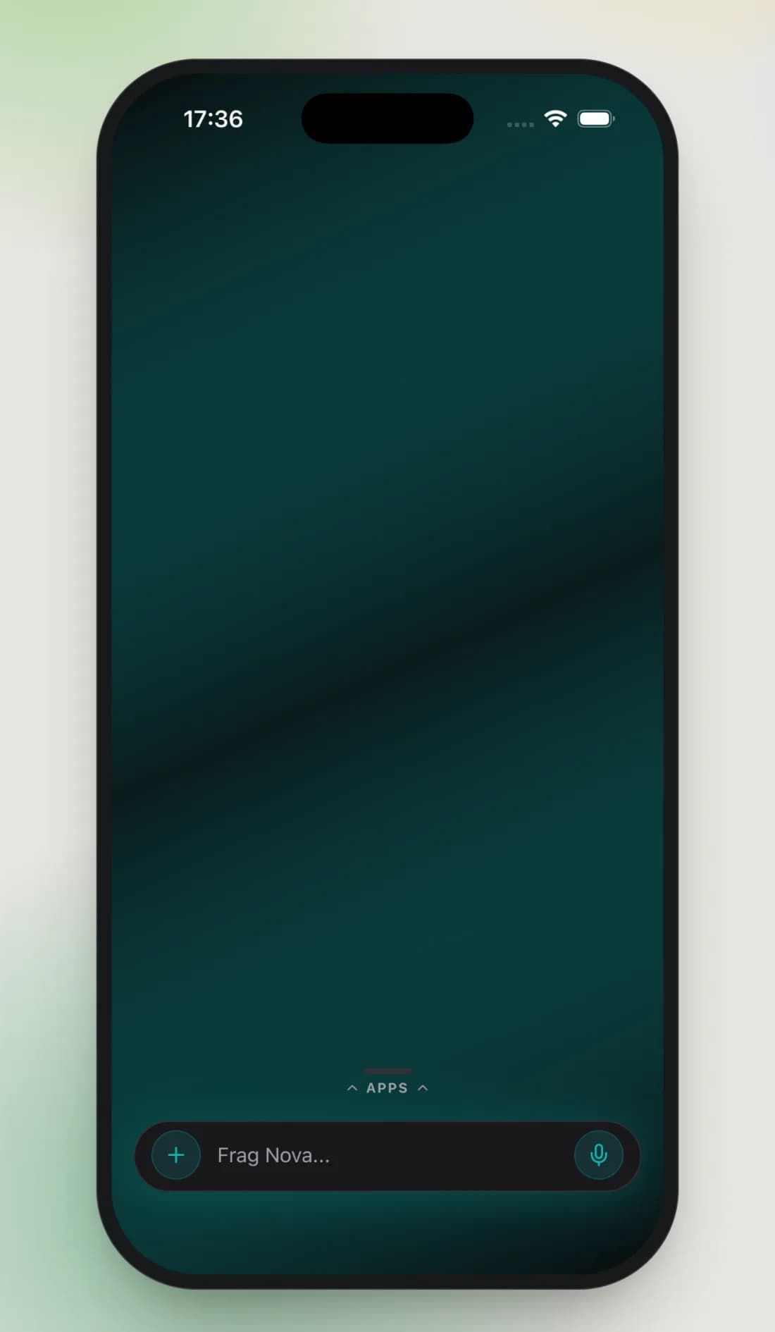 Der Startbildschirm der Sterne-App: eine ruhige Fläche mit der Chatleiste „Frag Nova…".