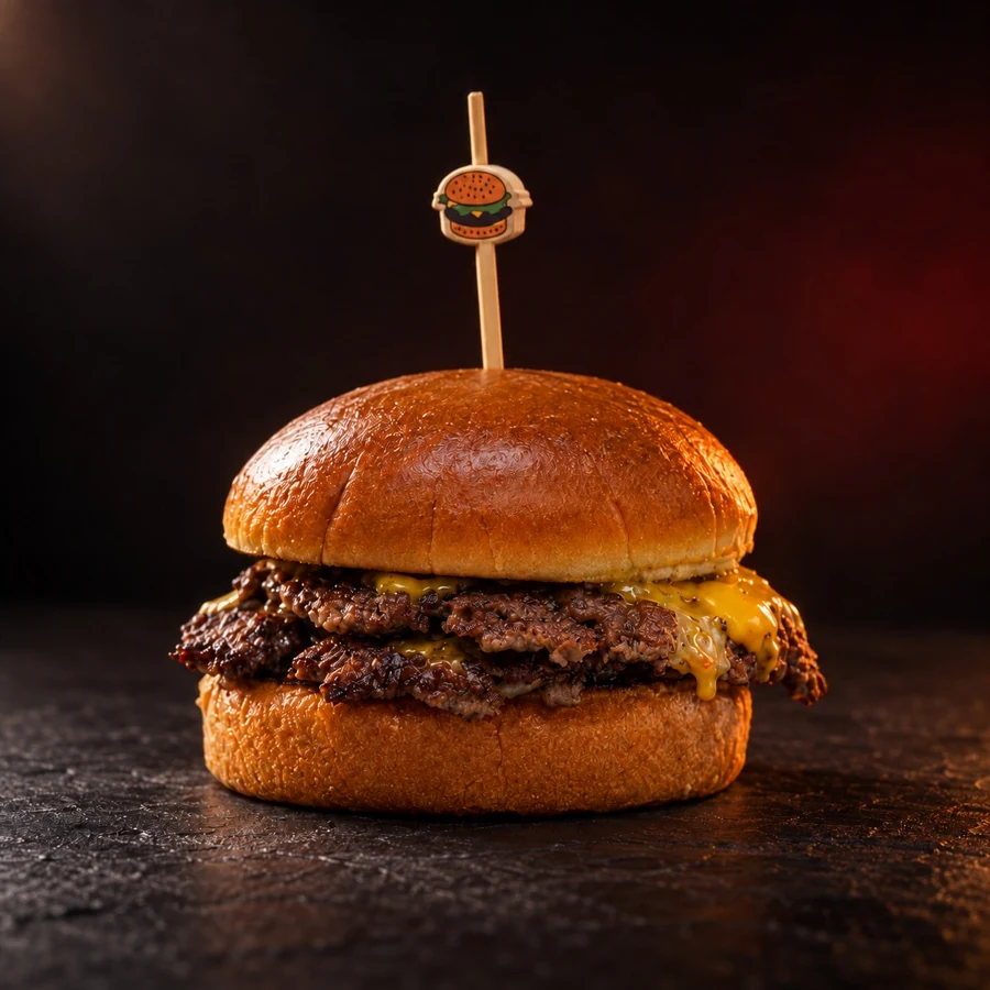Smash Cheeseburger mit zwei Beef-Patties und geschmolzenem Käse