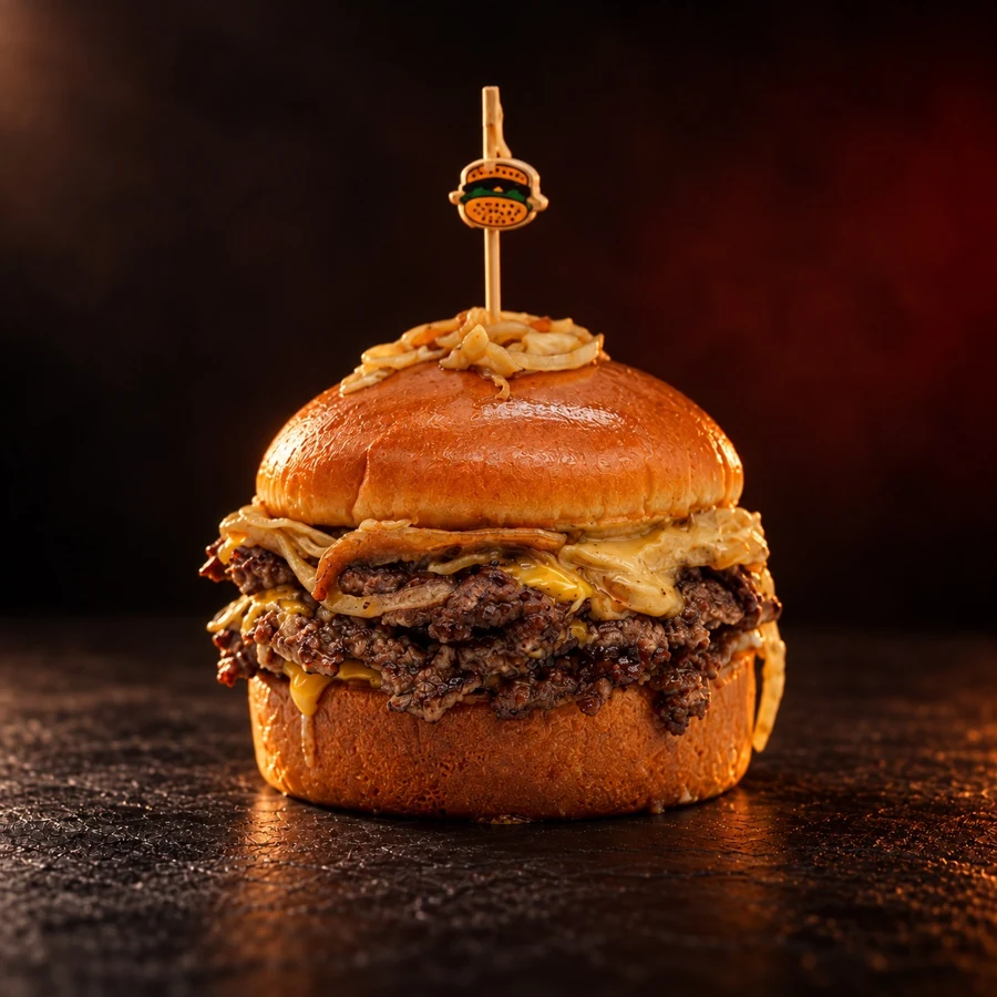 The Final Smash Burger mit Beef, Cheddar und Zwiebeln